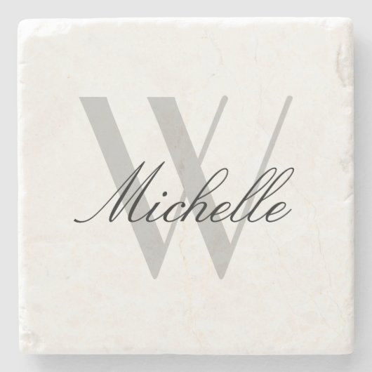 Elegant Grey Monogram Stylish Script Name Stenen Onderzetter (Voorkant)
