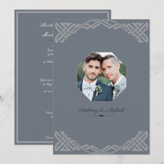 Elegant Grey op Grey, Foto Wedding Invitation Kaart (Voorkant / Achterkant)