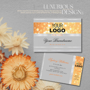 Elegant Grey Oranje Glitter Logo Silver Border Visitekaartje