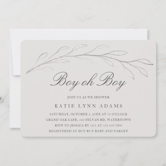 Elegant Grey Pencil Sketch Twig Boy Baby shower Kaart (Voorkant)