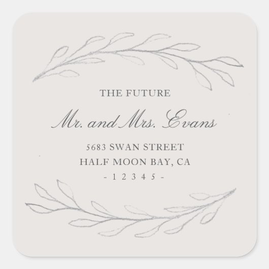 Elegant Grey Pencil Sketch Wedding Return Address Vierkante Sticker (Voorkant)