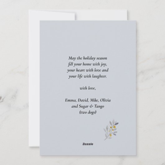 Elegant Grey Pine Bough Ribbon Modern Script Photo Feestdagenkaart (Achterkant)