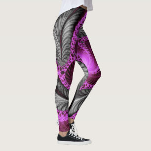 elegant grey pink flower fractal artwork design leggings