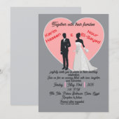 Elegant Grey Pink Heart Bride Groom Invitation Kaart (Voorkant / Achterkant)