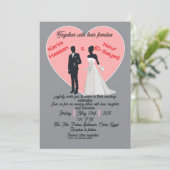 Elegant Grey Pink Heart Bride Groom Invitation Kaart (Staand voorkant)