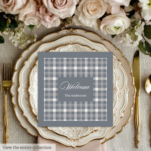 Elegant grey plaid tartan personalized napkins servet