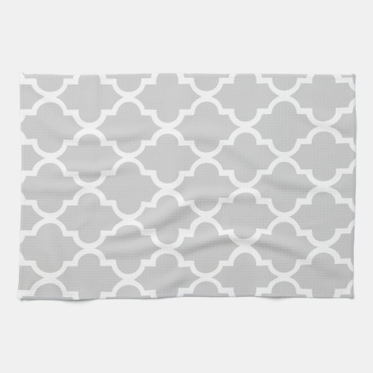 Elegant Grey Quatrefoil Tiles Pattern Theedoek (Horizontaal)