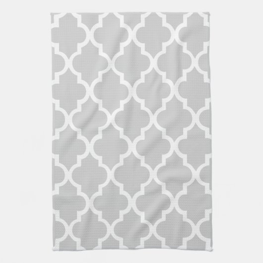 Elegant Grey Quatrefoil Tiles Pattern Theedoek (Verticaal)