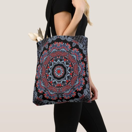 Elegant Grey & Red Mandala Canvas tas (Dichtbij)