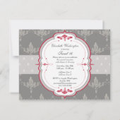 Elegant Grey & Red Roses Sweet 16 Kaart (Achterkant)