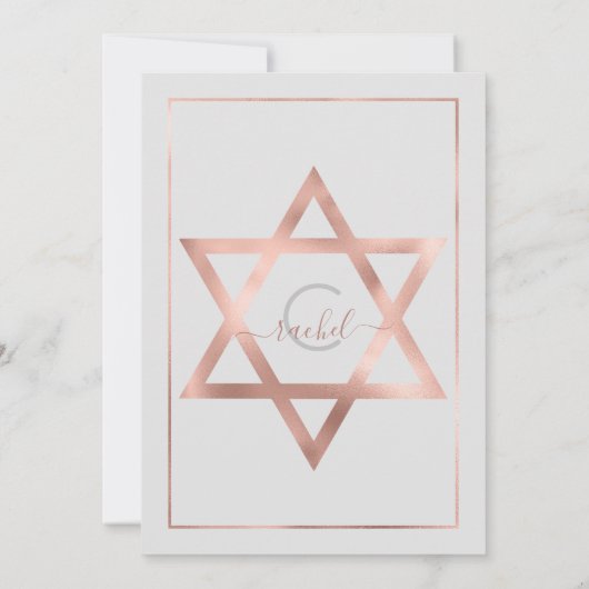 Elegant Grey Roos Gold Confetti Border Bat Mitzvah Kaart (Achterkant)