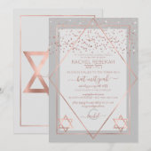 Elegant Grey Roos Gold Confetti Border Bat Mitzvah Kaart (Voorkant / Achterkant)