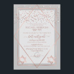 Elegant Grey Roos Gold Confetti Border Bat Mitzvah Kaart<br><div class="desc">Deze elegante en moderne uitnodiging van Bat Mitzvah is ideaal voor een klastige en formele gebeurtenis. Het is voorzien van een faux met dunne rozen gouden glitter-confetti, gestrooid over een dunne geometrische diamant en rechthoekige rand met een donkergrijze dikke grens onder en licht grijs vult naast de gouden sterren van...</div>