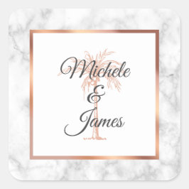 Elegant Grey Roos Gold Palm Tree Marmer Weddenscha Vierkante Sticker