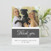 Elegant Grey Script 2 Photo Wedding Bedankkaart (Staand voorkant)
