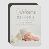 Elegant Grey Script Baby Aankondigingsfoto Magneet