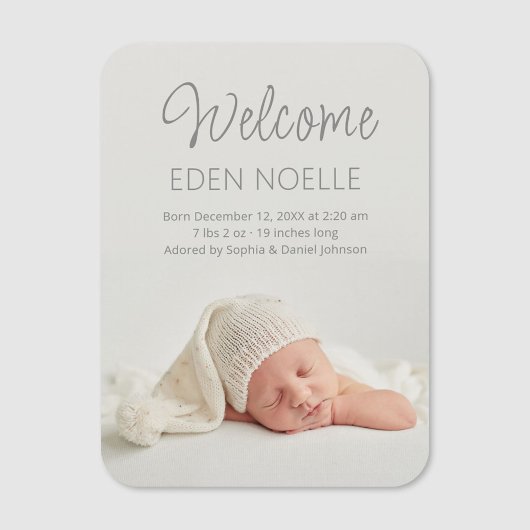 Elegant Grey Script Baby Aankondigingsfoto Magneet