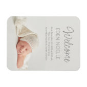 Elegant Grey Script Baby Aankondigingsfoto Magneet (Horizontaal)