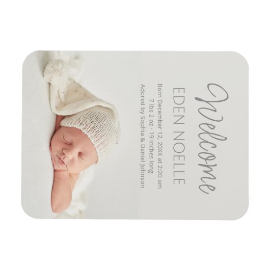 Elegant Grey Script Baby Aankondigingsfoto Magneet (Horizontaal)