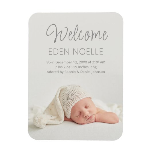 Elegant Grey Script Baby Aankondigingsfoto Magneet (Verticaal)
