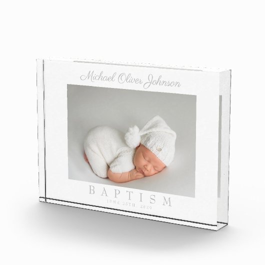 Elegant Grey Script Baptism Photo Block Fotoblokken (Rechts)