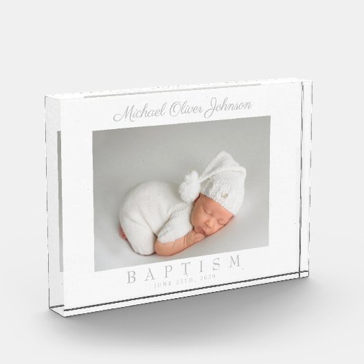Elegant Grey Script Baptism Photo Block Fotoblokken (Links)