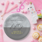 Elegant Grey Script Man 50ste verjaardagsfeest Papieren Bordje (Feest)