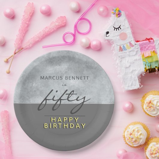 Elegant Grey Script Man 50ste verjaardagsfeest Papieren Bordje (Feest)