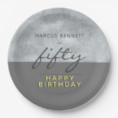 Elegant Grey Script Man 50ste verjaardagsfeest Papieren Bordje (Voorkant)