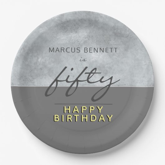 Elegant Grey Script Man 50ste verjaardagsfeest Papieren Bordje (Voorkant)