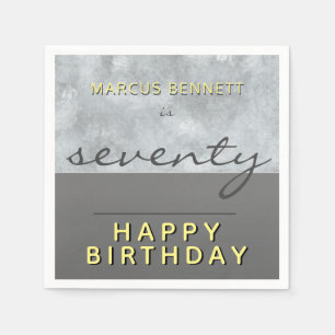 Elegant Grey Script Man Happy 70th Birthday Party Servet
