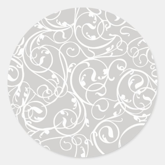 Elegant Grey Scroll Damask Patroon Ronde Sticker (Voorkant)