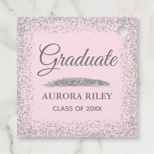 Elegant Grey Silver Glitter Blush Pink Afstuderen Bedankjes Labels (Achterkant)