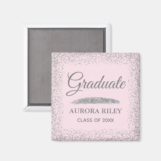 Elegant Grey Silver Glitter Blush Pink Afstuderen Magneet (Voorkant / Achterkant)
