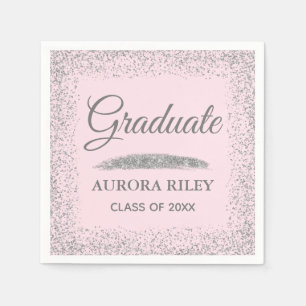 Elegant Grey Silver Glitter Blush Pink Afstuderen Servet