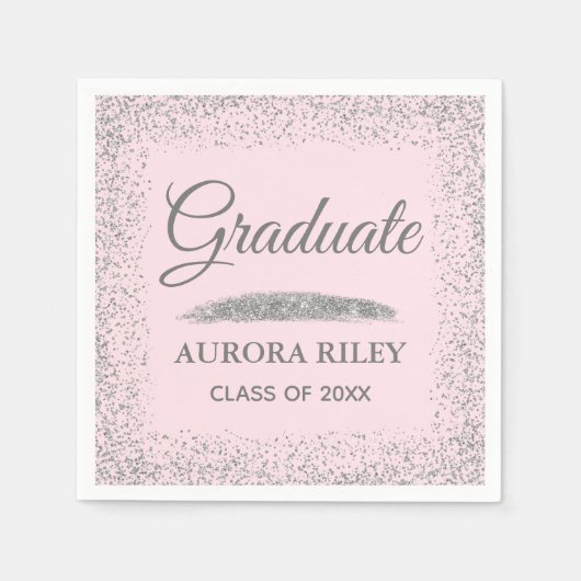 Elegant Grey Silver Glitter Blush Pink Afstuderen Servet (Voorkant)