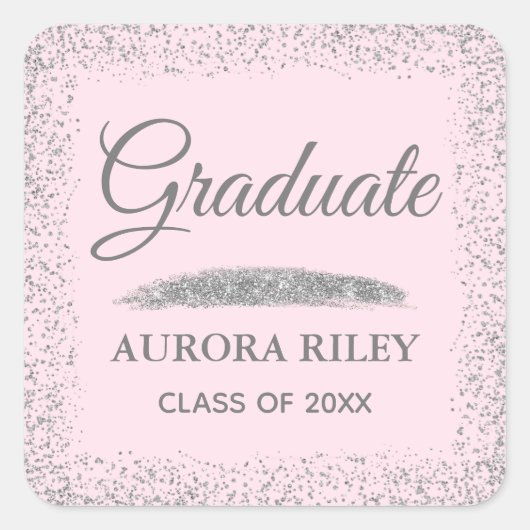 Elegant Grey Silver Glitter Blush Pink Afstuderen Vierkante Sticker (Voorkant)