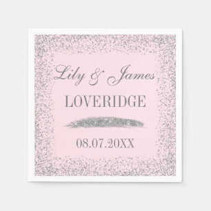 Elegant Grey Silver Glitter & Blush Pink Weddensch Servet