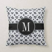 Elegant Grey Snow Leopard Silver Monogram