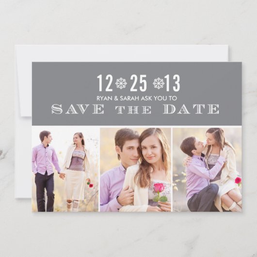 Elegant Grey Snowflake Save the Dates & Photos Save The Date (Voorkant)