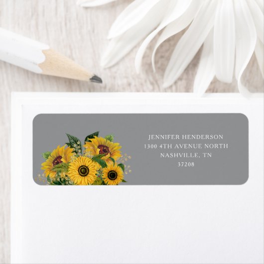 Elegant Grey Sunflower Wedding Return Address Etiket (Insitu)