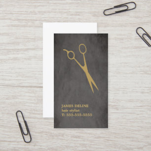 Elegant Grey Texture Gold Scissor Hair Stylist Visitekaartje