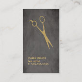 Elegant Grey Texture Gold Scissor Hair Stylist Visitekaartje (Voorkant)