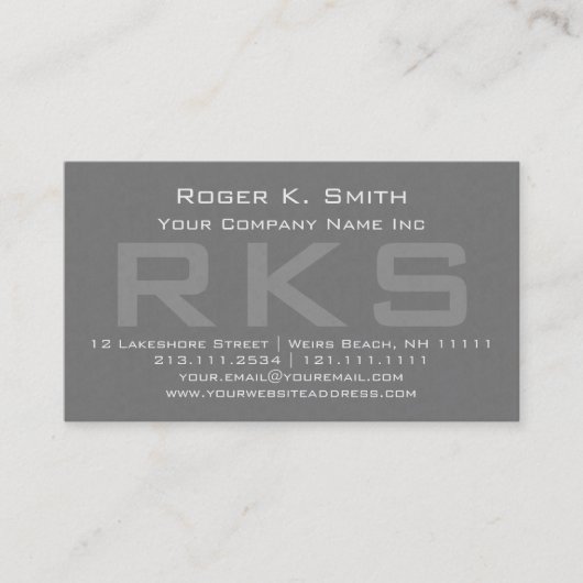 Elegant Grey Textured Monogram Classic Visitekaartje (Voorkant)