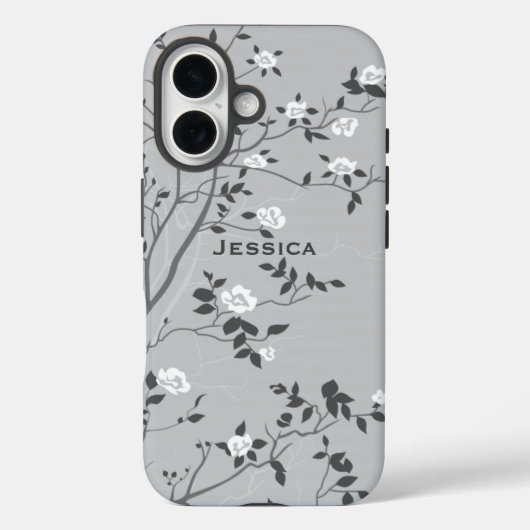 Elegant Grey Tree Blossom Art Personalised Case-Mate iPhone Case (Achterkant)