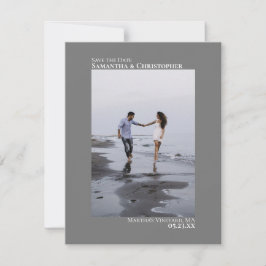 Elegant Grey Vertical Photo Minimalist Weddenschap Save The Date