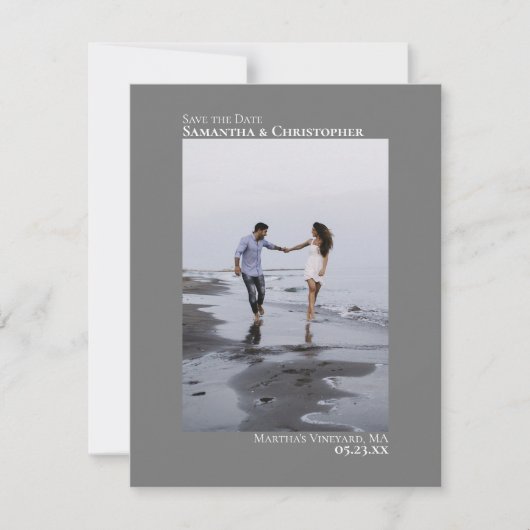 Elegant Grey Vertical Photo Minimalist Weddenschap Save The Date (Voorkant)