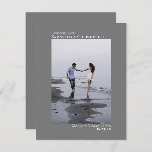 Elegant Grey Vertical Photo Minimalist Weddenschap Save The Date (Voorkant / Achterkant)