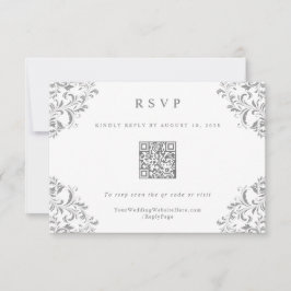 Elegant Grey Vintage Wedding QR Code RSVP Card Kaartje