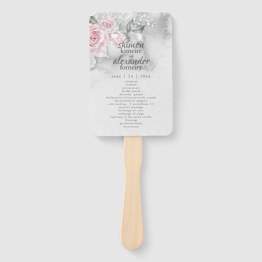 Elegant Grey Waterverf Roze Roses Handwaaier (Voorkant)